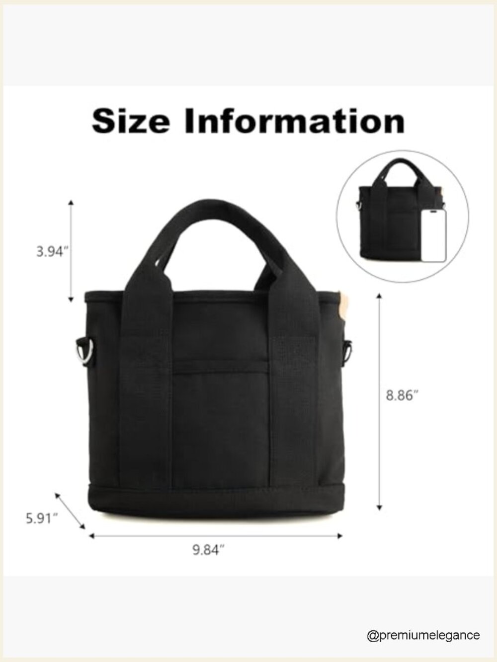 Small Canvas Mini Tote Bag with Zipper and Multi Pockets - Picture 4 of 7